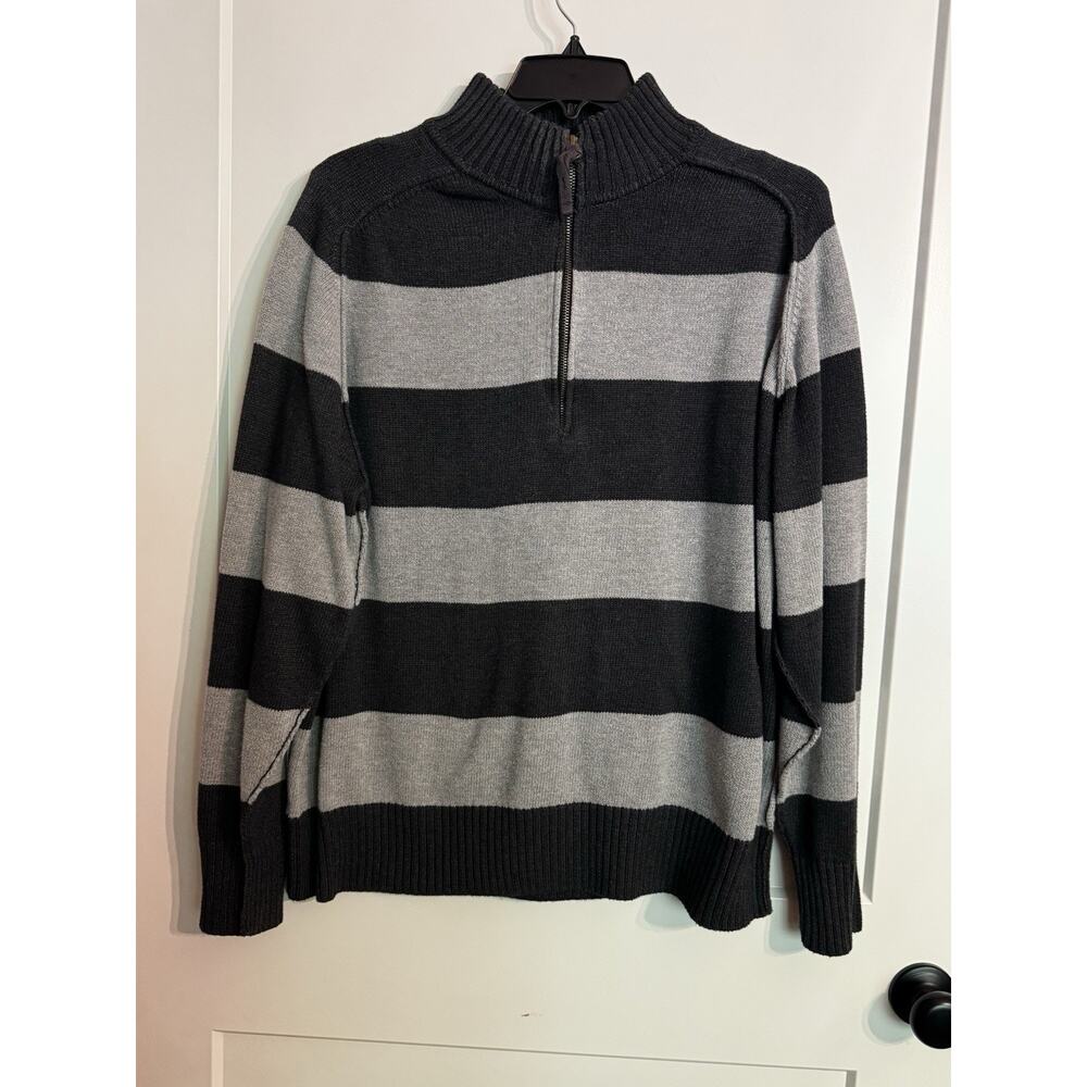 Steve & Barry's Sweater Adult 3XL Gray Striped Quarter Zip Cotton Sweater Mens